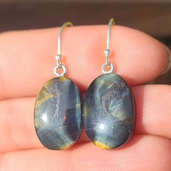 Blue Tiger Eye 925 Earrings - Picture 4 of 8